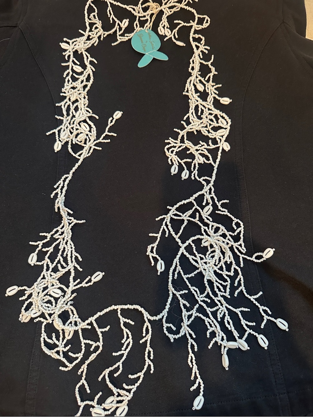 Handcrafted White Beaded Shell Lariat Necklace